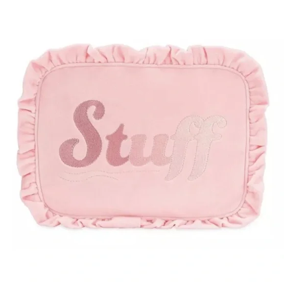 EUC Stoney Clover Lane Pink Velvet Ruffled Large “Stuff” Pouch - Picture 3 of 3